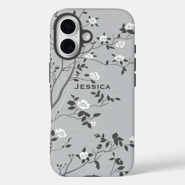 Coques Case-Mate iPhone Elégant Gris Arbre Fleur Art Personnalisé (Verso)