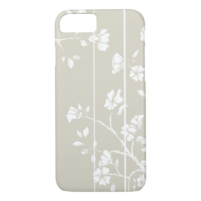 Coques Case-Mate iPhone Élégant gris et blanc floral (Dos)