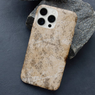 Coque iPhone 16 Pro Elégant Grunge Beige Texture Nom personnalisé