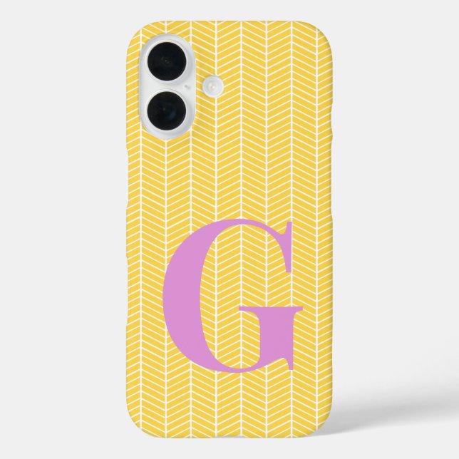 Coques Case-Mate iPhone Élégant Herringbone jaune Chevron ZigZag Monogramm (Verso)