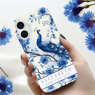 Coque Pour iPhone 16 Elégant Hollandais Delft Blue Floral Peacock Aquar