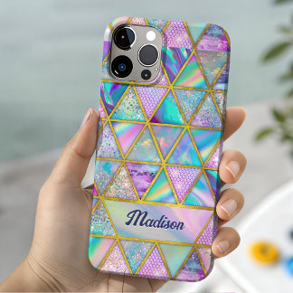 Coque iPhone 16 Pro Elégant holographique tendance faux or géométrique
