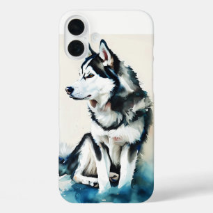 Coque Pour iPhone 16 Plus Elégant Husky Aquarelle Art - Portra Chien Majesti