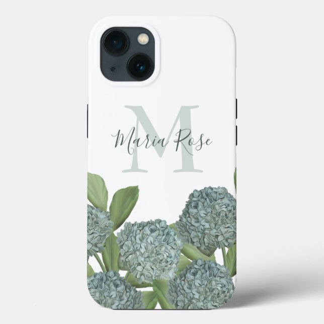 Coques Case-Mate iPhone Élégant Hydrangea Floral Monogramme Personnalisé (Verso)
