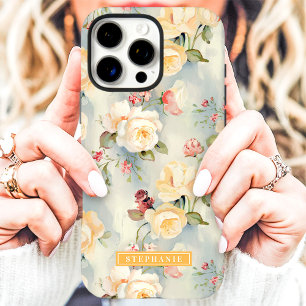 Coque iPhone 16 Pro Max Élégant Jaune et Pêche Nom floral