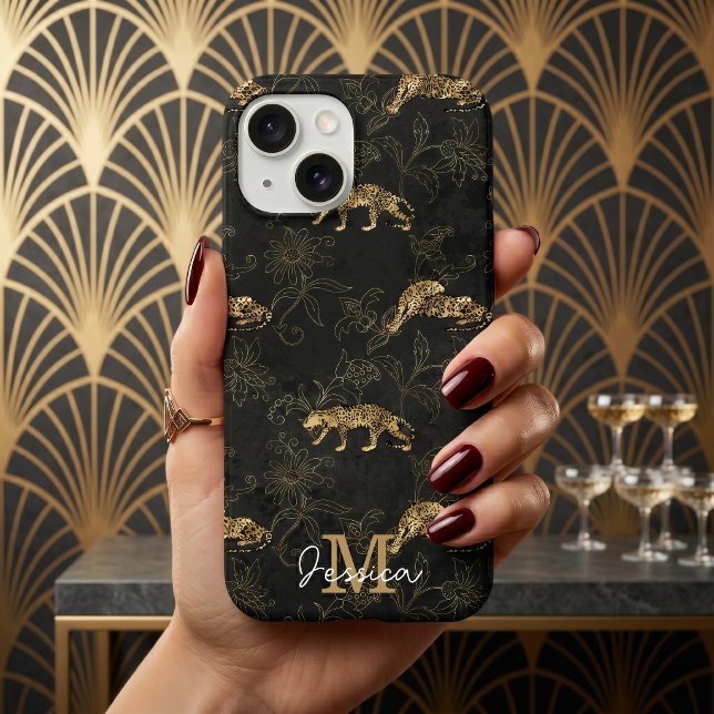 Coques Case-Mate iPhone Élégant léopard Art Déco noir et or  (Créateur téléchargé)