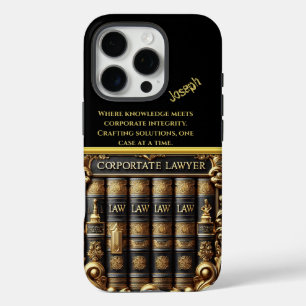 Coque iPhone 16 Pro Élégant livre de droit montrant l'expertise