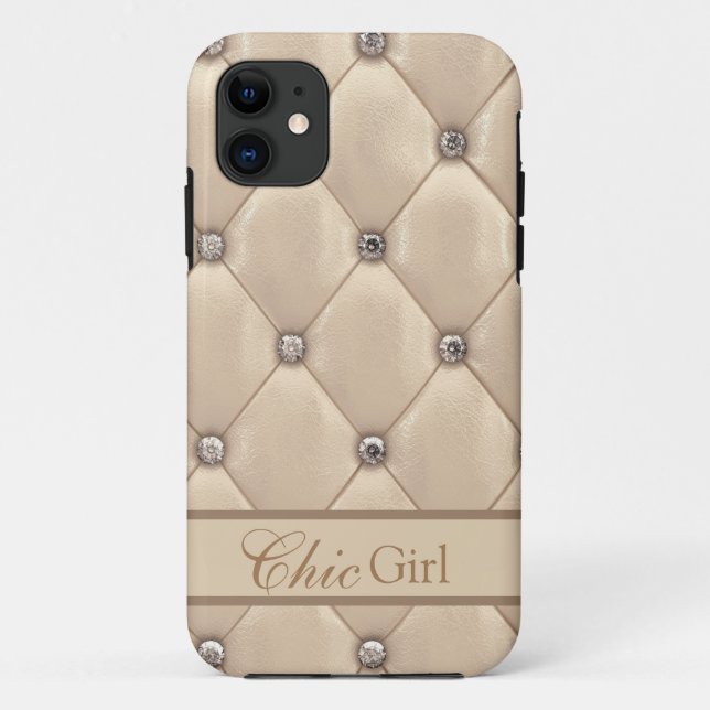 Coques Case-Mate iPhone Elégant look cuir "Chic Girl" élégant Champagne (Dos)