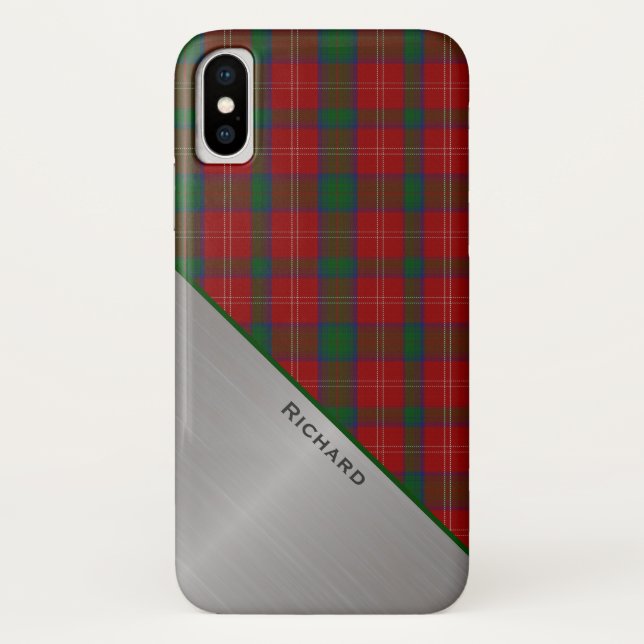Coques Case-Mate iPhone Élégant look rouge & vert plaid & aluminium (Dos)