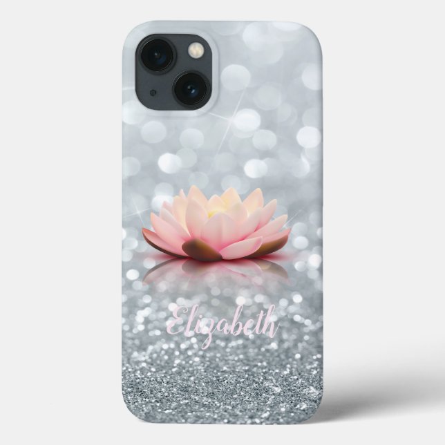 Coques Case-Mate iPhone Élégant Lotus Girly Argent Pailleté Bokeh  (Verso)