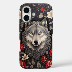 Coque Pour iPhone 16 Élégant loup gris floral
