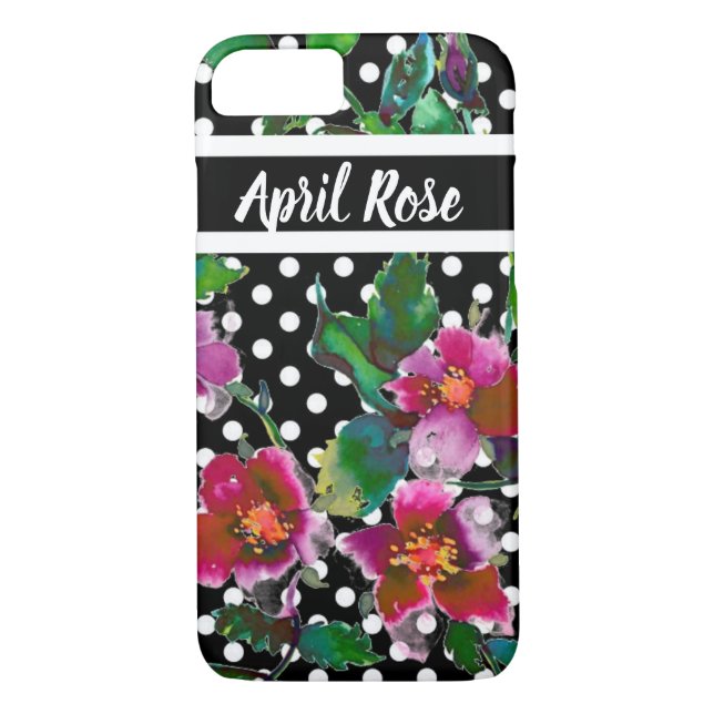 Coques Case-Mate iPhone Élégant magenta rose rétro rose pois (Dos)