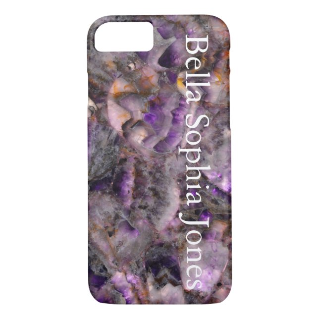 Coques Case-Mate iPhone Élégant marbre de quartz violet monogrammé (Dos)