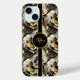 Coque Case-Mate iPhone Élégant Marbre Floral Japonais Or & Noir