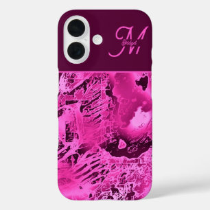 Coque Pour iPhone 16 Élégant marbre rose audacieux Monogramme Typograph