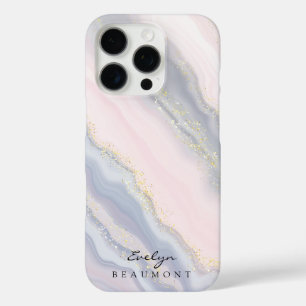 Coque iPhone 16 Pro Élégant marbre rose violet pastel personnalisable