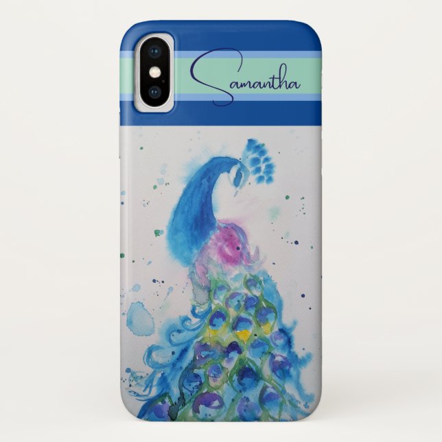 Coques Case-Mate iPhone Elégant Merci d'aquarelle bleu Peacock (Dos)