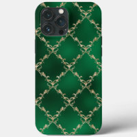 Élégant métal vert or Damask