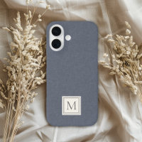 Élégant Minimaliste Bleu Gris Faux Lin Monogramme