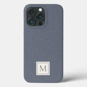Case-Mate iPhone Case Élégant Minimaliste Bleu Gris Faux Lin Monogramme
