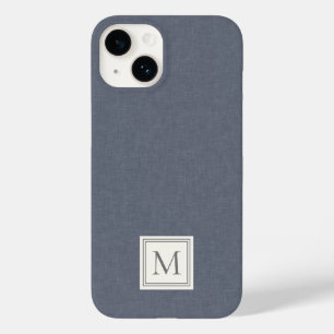 Coque Case-Mate iPhone Élégant Minimaliste Bleu Gris Lin Faux Monogramme