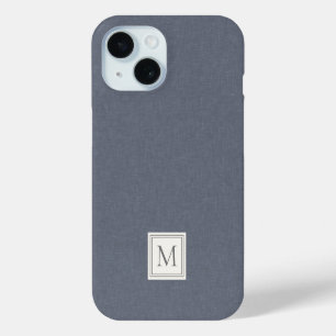 Coque Case-Mate iPhone Élégant Minimaliste Monogramme Lin Faux Bleu