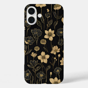 Coque Pour iPhone 16 Plus Élégant modèle or et noir floral