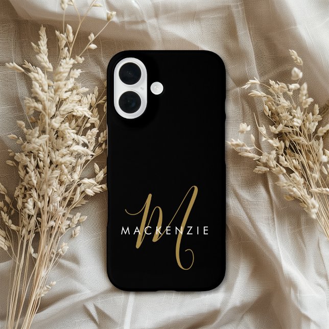 Coques Case-Mate iPhone Elegant Modern Black Gold Script Monogram (Créateur téléchargé)