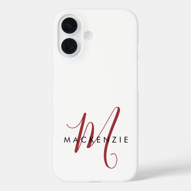 Coques Case-Mate iPhone Elegant Modern White Red Script Monogram (Verso)