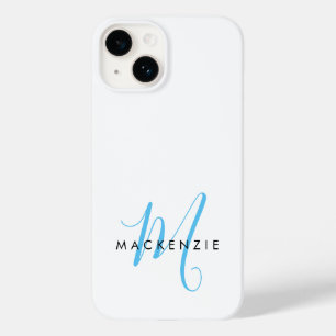 Coque Case-Mate iPhone Élégant Moderne Ciel Blanc Bleu Monogramme Script