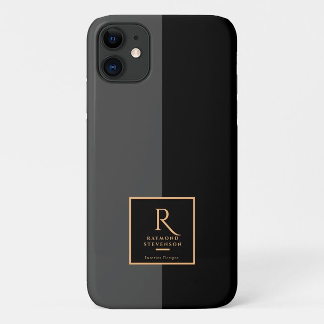 Coques Case-Mate iPhone Élégant Moderne Monogrammé Noir Or (Dos)