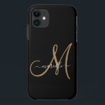 Case-Mate iPhone Case Élégant Monogram Black Gold Nom<br><div class="desc">Coque iphone personnalisé avec une initiale de script or,  et nom de script blanc sur noir Un style de typographie minimaliste moderne tendance. Sélectionnez votre modèle de périphérique pour cette conception.</div>