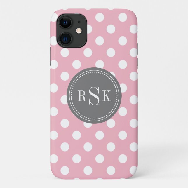 Coques Case-Mate iPhone Élégant Monogram Trio Pois rose (Dos)
