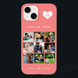 Coque Case-Mate iPhone Élégant monogramme 9 photo collage<br><div class="desc">Ajoutez neuf images famille,  enfants,  animaux domestiques ou meilleures amies et créez votre propre étui photo-collage avec votre nom monogramme initial dans un coeur blanc sur un arrière - plan rose corail féminin.                  Facile à personnaliser avec vos images et votre lettre de carré personnalisées</div>