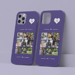 Coque Case-Mate iPhone Élégant monogramme 9 photo collage<br><div class="desc">Ajoutez neuf images famille,  enfants,  animaux domestiques ou meilleures amies et créez votre propre étui photo-collage avec votre nom monogramme initial dans un coeur blanc sur un arrière - plan féminin violet.                  Facile à personnaliser avec vos images et votre lettre de carré personnalisées</div>