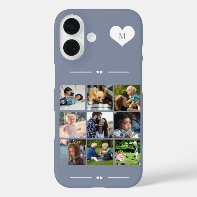 Coques Case-Mate iPhone Élégant monogramme 9 photo collage bleu (Verso)