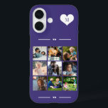 Coque Pour iPhone 16 Élégant monogramme 9 photo collage violet<br><div class="desc">Ajoutez neuf images famille,  enfants,  animaux de compagnie ou meilleurs amis et créez votre propre étui photo-collage téléphone avec votre nom monogramme initial dans un coeur blanc sur un arrière - plan violet.                  Facile à personnaliser avec vos images et votre lettre de carré personnalisées</div>