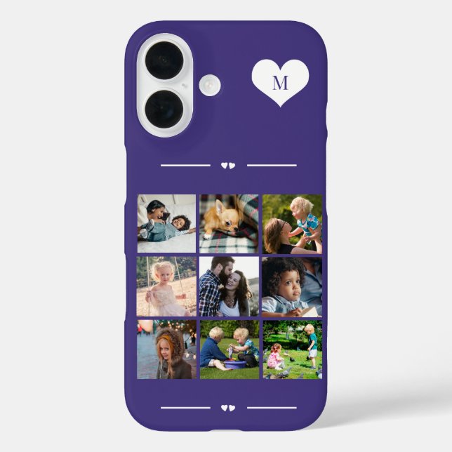 Coques Case-Mate iPhone Élégant monogramme 9 photo collage violet (Verso)