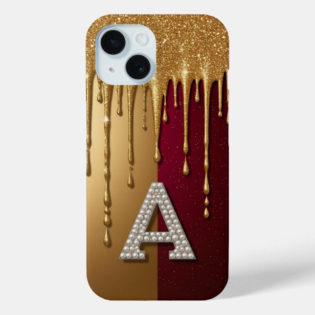 Coques Case-Mate iPhone 💎 Élégant Monogramme A Pailleté Liquide qui Dégou (Verso)