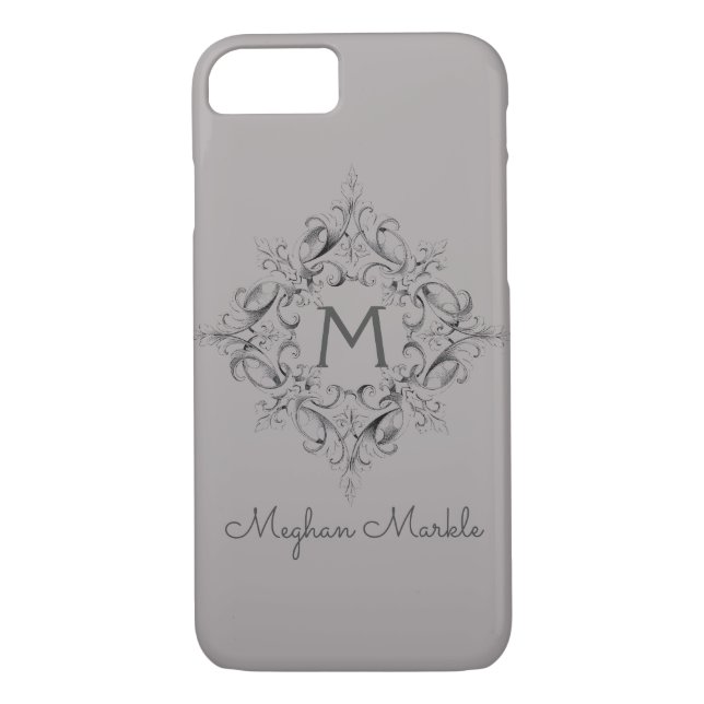 Coques Case-Mate iPhone Élégant Monogramme classique gris (Dos)