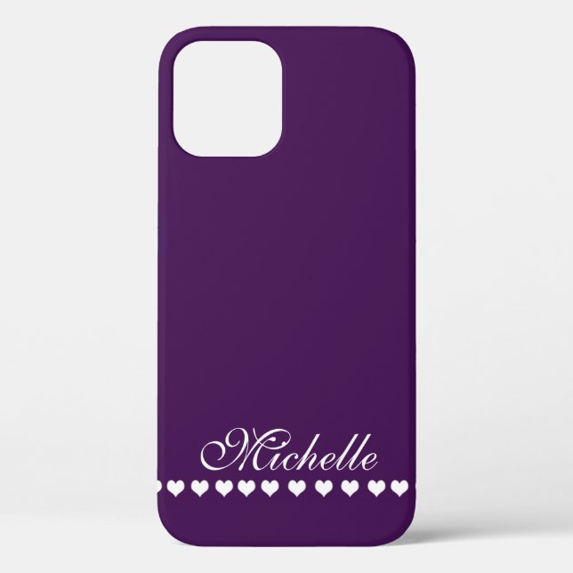 Coques Case-Mate iPhone Élégant Monogramme Coeurs blancs Eggplant pourpre (Verso)