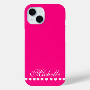 Coque Case-Mate iPhone Élégant Monogramme Coeurs blancs rose vif