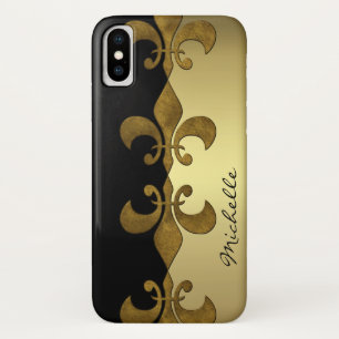 Case-Mate iPhone Case Élégant monogramme couleur or noir Fleur-de-lis