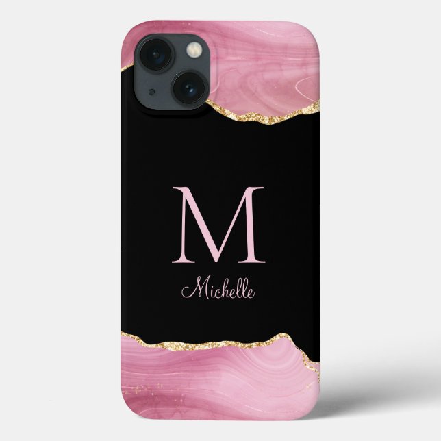 Coques Case-Mate iPhone Élégant Monogramme d'agate rose or (Verso)