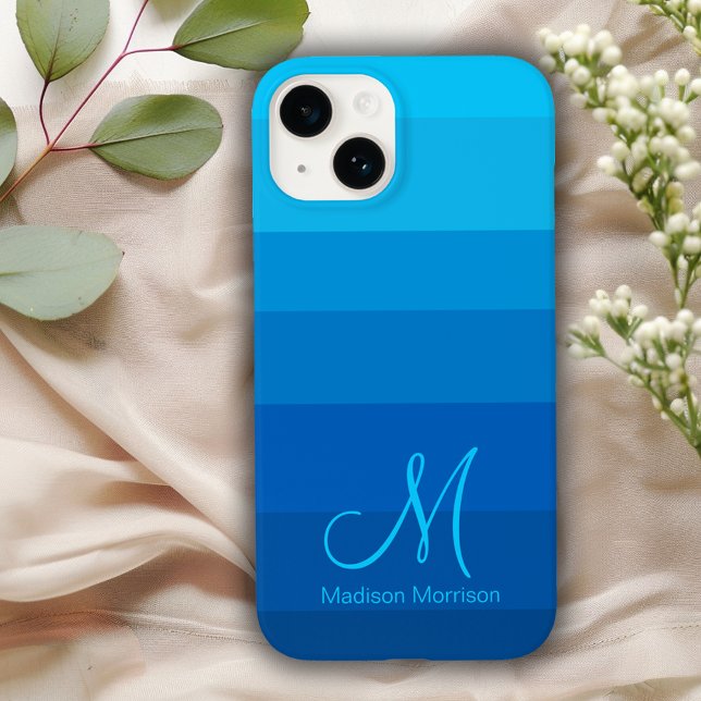 Coques Case-Mate iPhone Élégant Monogramme de bloc de couleur bleu dégradé (Créateur téléchargé)