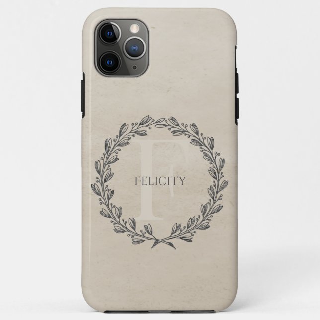 Coques Case-Mate iPhone Élégant monogramme de couronne | Beige (Dos)