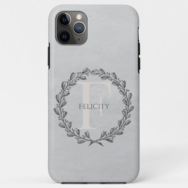 Coques Case-Mate iPhone Élégant monogramme de couronne | Gris (Dos)