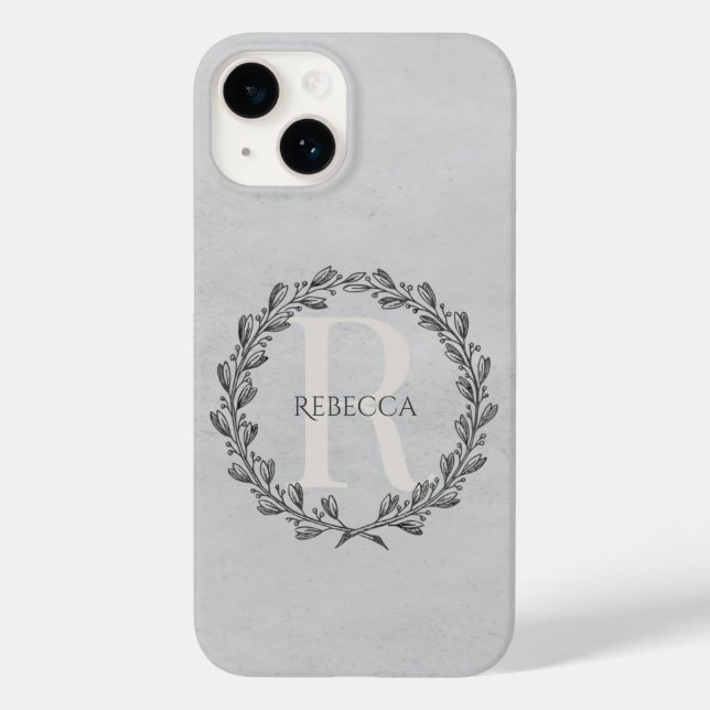 Coques Case-Mate iPhone Élégant monogramme de couronne | Gris (Verso)