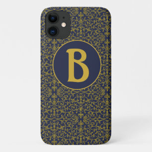 Case-Mate iPhone Case Élégant Monogramme de Filigree Bleu & Or