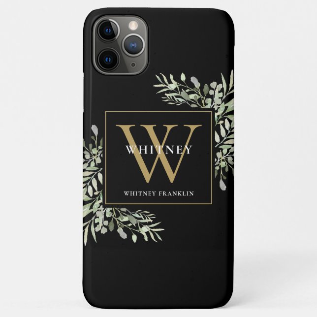 Coques Case-Mate iPhone Élégant Monogramme de la végétation moderne Noir O (Dos)
